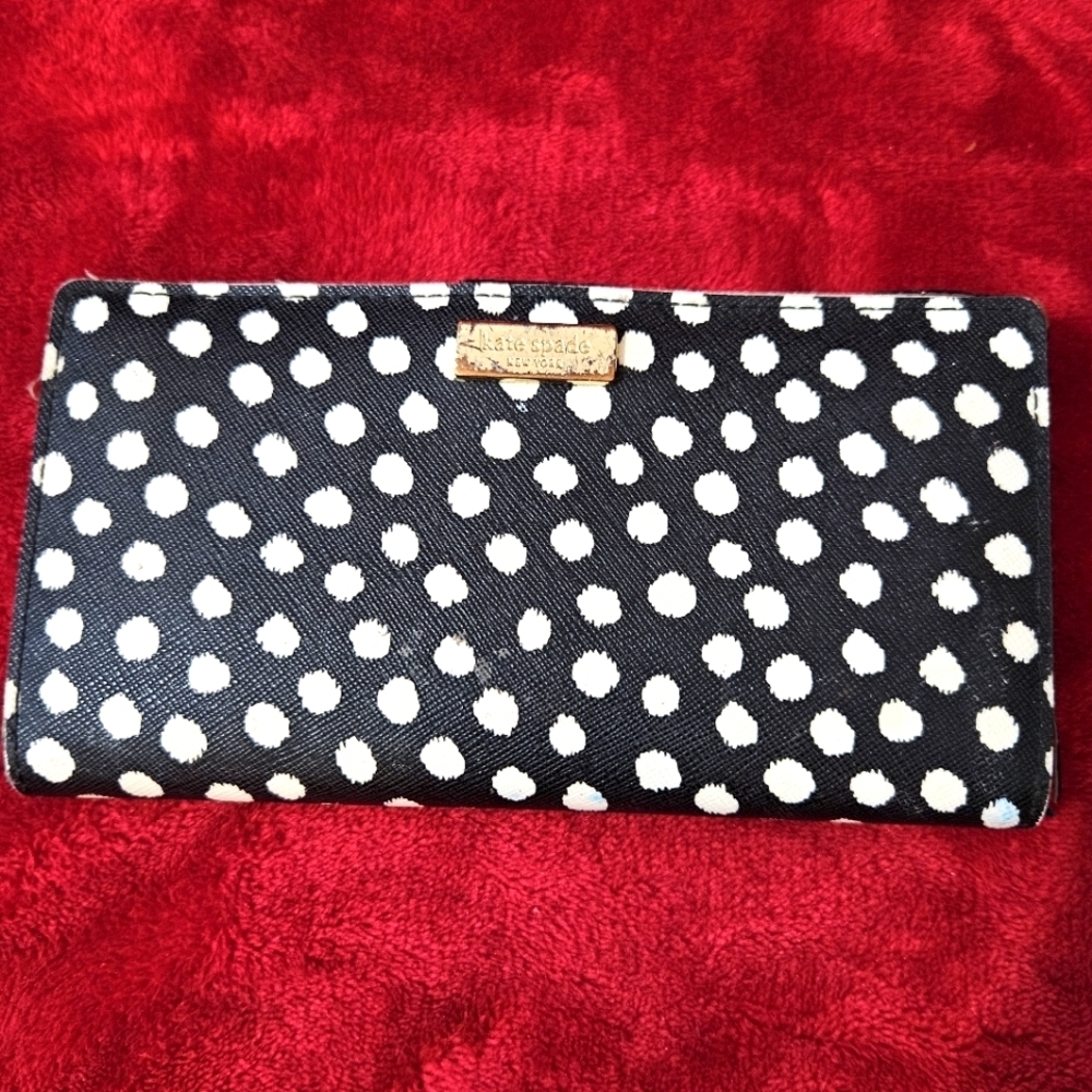 Kate Spade Slim Black & White Musical Dot Pattern Wallet